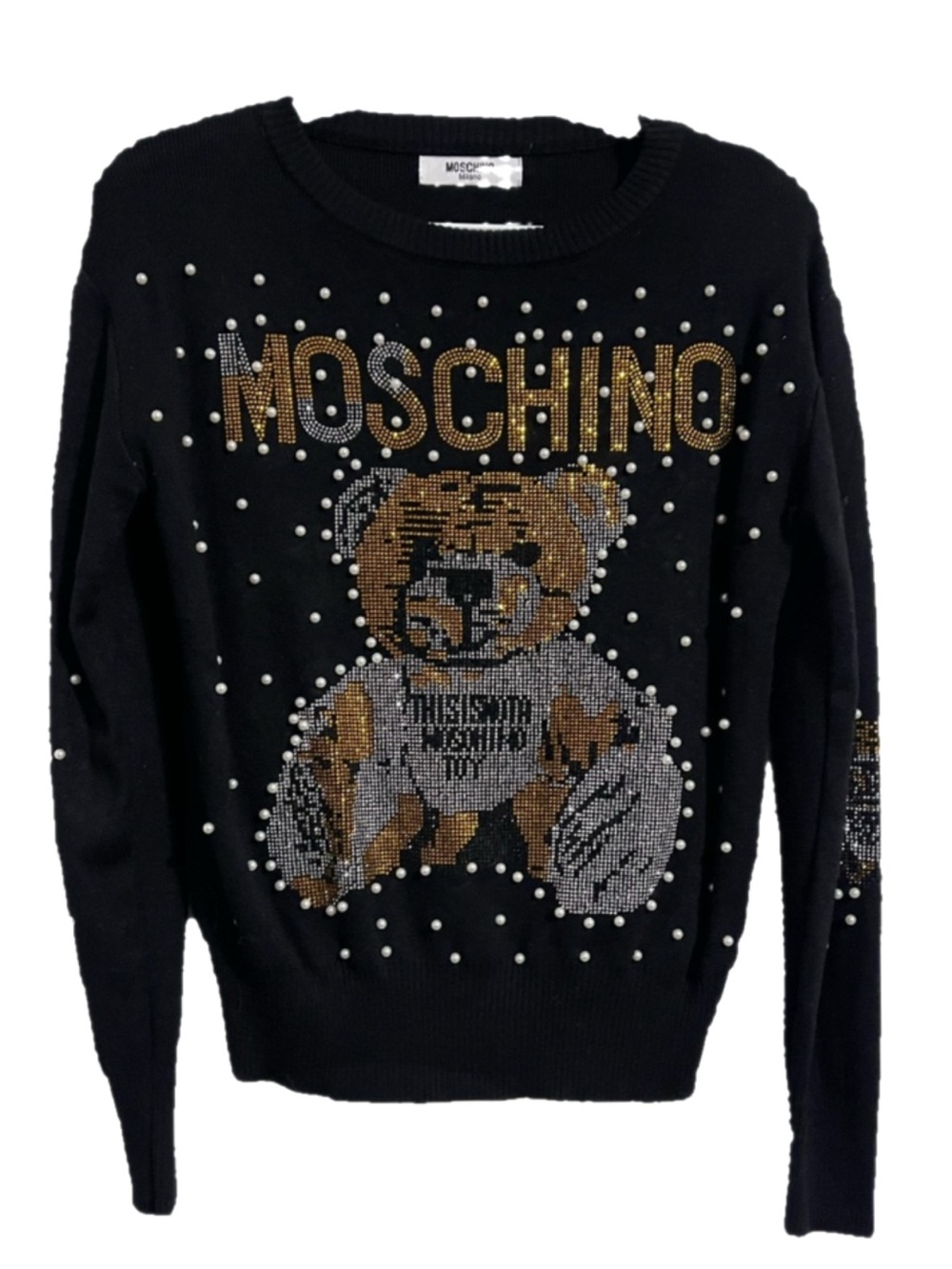 Moschino Dupe Teddy Logo Embellished Sweater